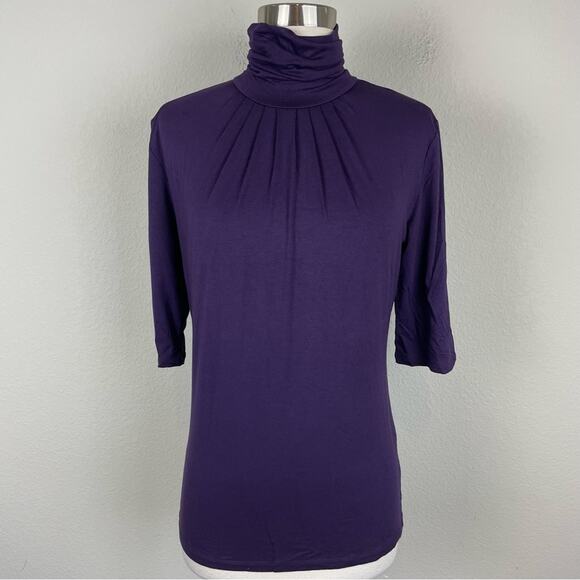 Banana Republic Purple Short Sleeve Knit Turtleneck Top Small - Picture 1 of 7